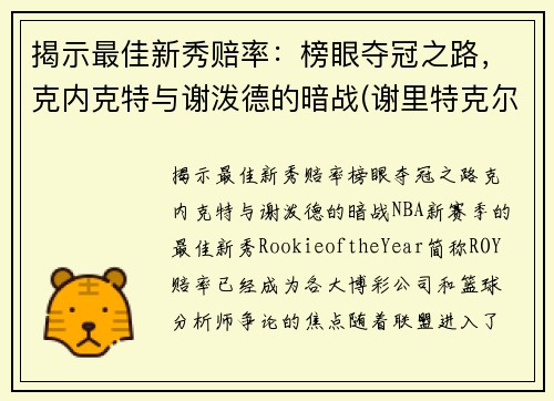 揭示最佳新秀赔率：榜眼夺冠之路，克内克特与谢泼德的暗战(谢里特克尔)