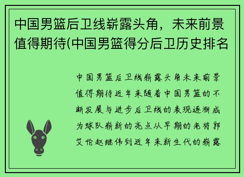中国男篮后卫线崭露头角，未来前景值得期待(中国男篮得分后卫历史排名)